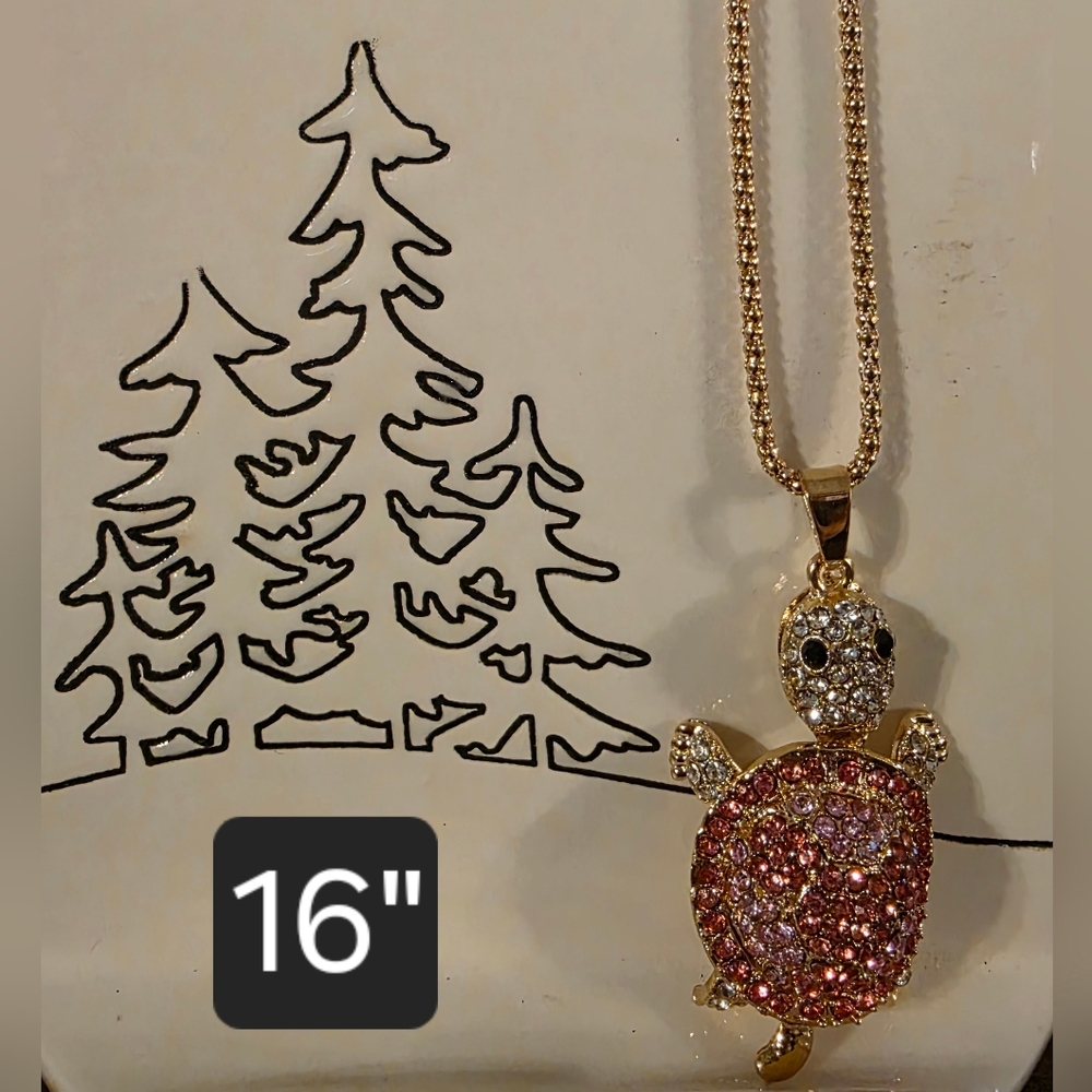BETSY JOHNSON Gold Tone and Pink Turtle Pendant Necklace